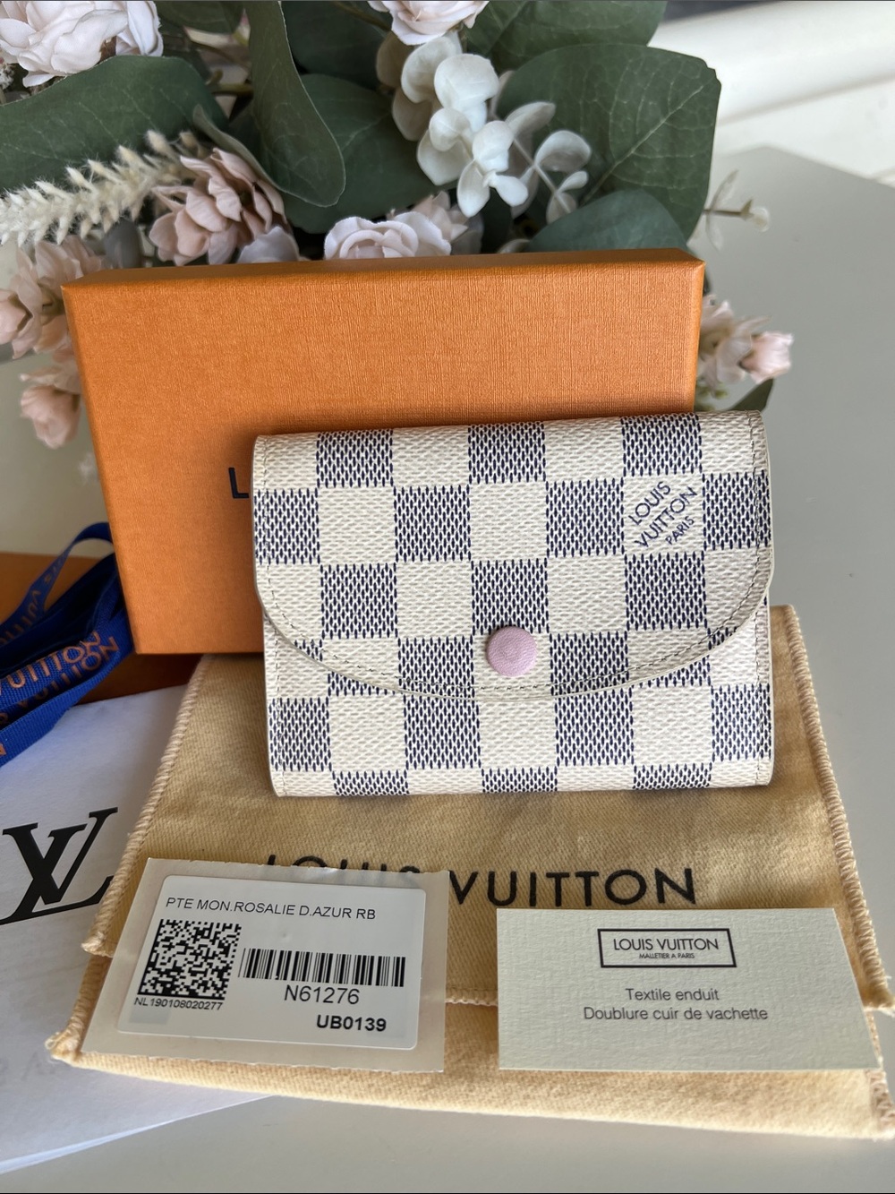 LOUIS VUITTON Rosalie Coin Purse 🌸 Damier Azur & Rose Ballerine